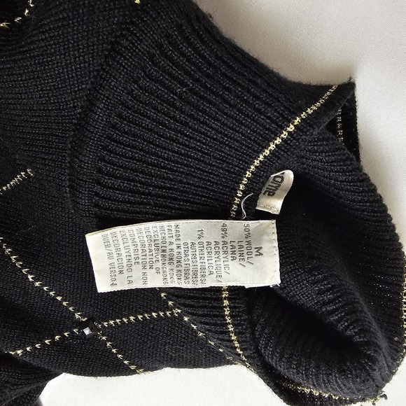 Vtg Liz Claiborne Black Gold Beaded Wool Blend Sweater Womens M - Picture 5 of 7
